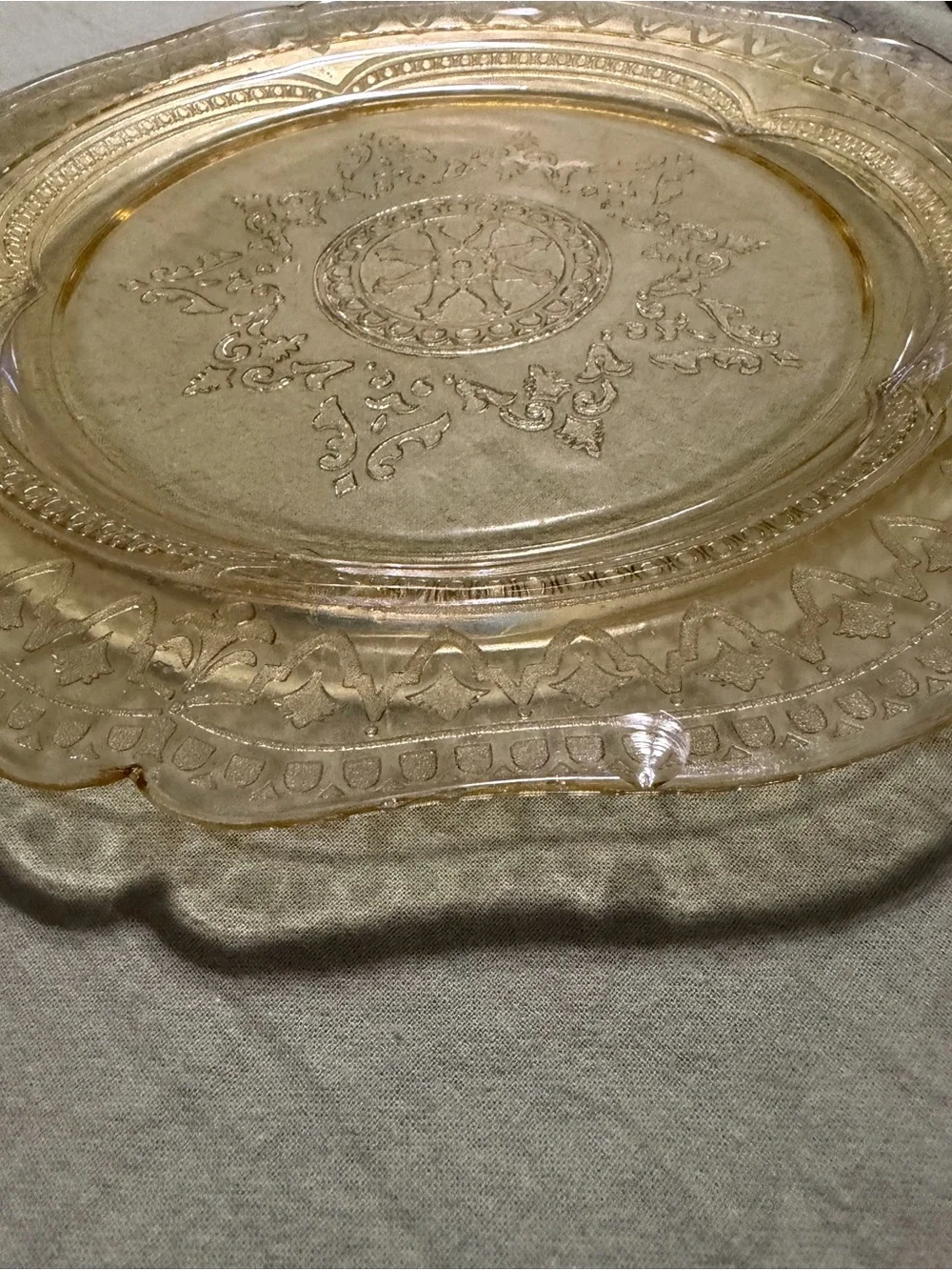 Fall Yellow Depression Glass Serving or Cake Plate